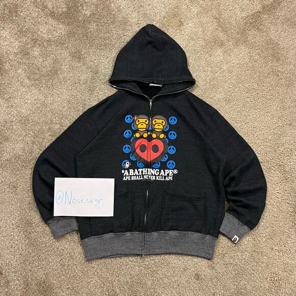 Authentic Bape 2000’s Baby Milo Peace Love Full Zip Hoodie L - Picture 1 of 8